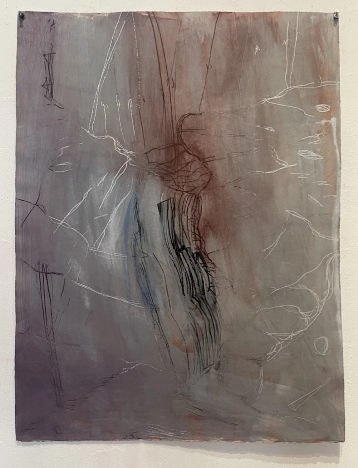Waterfall 74. Painted Monoprint with etching. 31 × 23”