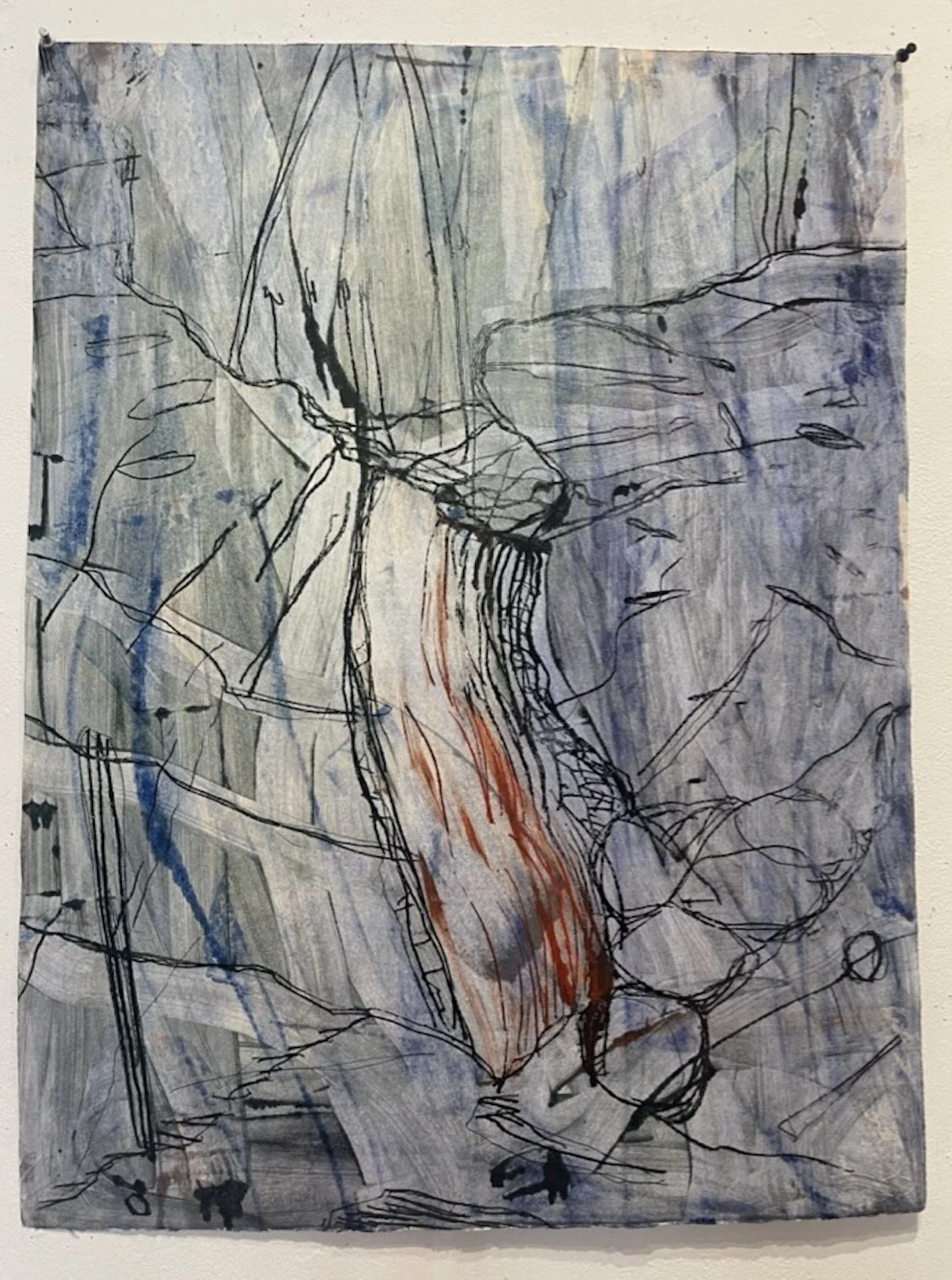 Waterfall 101. Painted monoprint with etching 31 × 23”