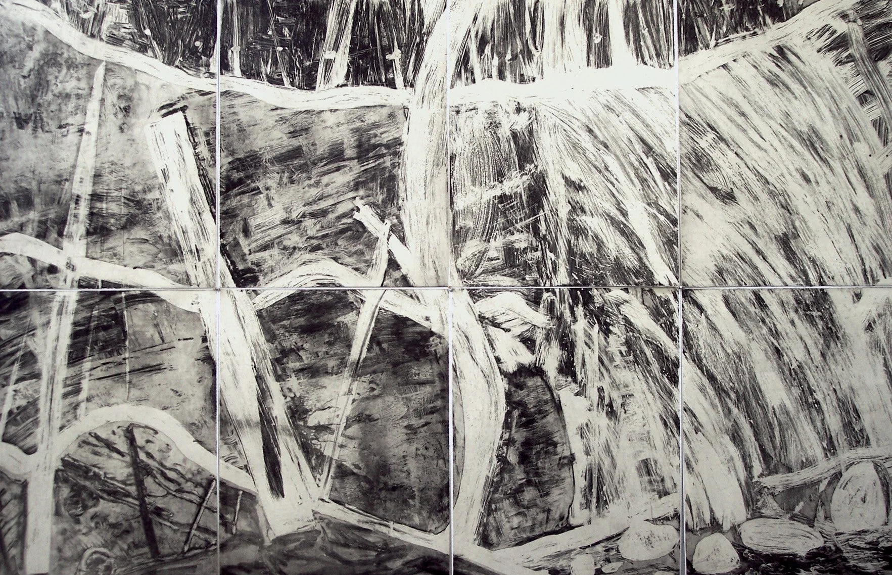 Waterfall Suite-Black and White. 8 Aquatints. 80×120”