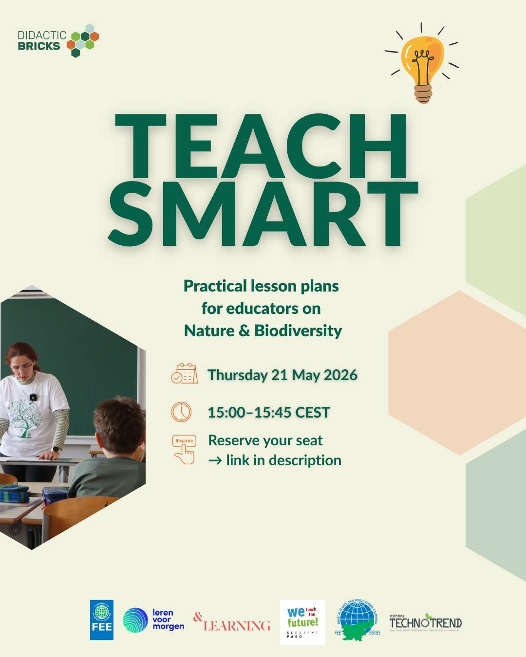 💻🧩 TEACH SMART: Nature &amp; Biodiversity (Online event for Educators)

Looking for fresh lesson plan inspiration on biodiversity?

Join us on Thursday 21 May 2026, 15:00&ndash;15:45 CEST for a practical session designed for educators who want to b