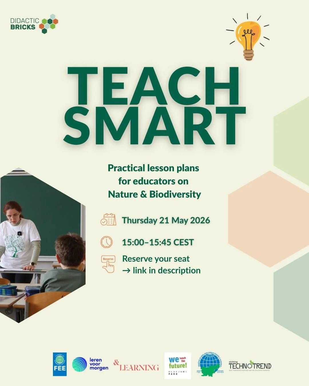 💻🧩 TEACH SMART: Nature &amp; Biodiversity - an event for educators. 

Looking for new lesson plan inspiration on biodiversity?

Join us this Thursday 21 May 2026, 15:00&ndash;15:45 CEST for a practical session designed for educators who want to bri