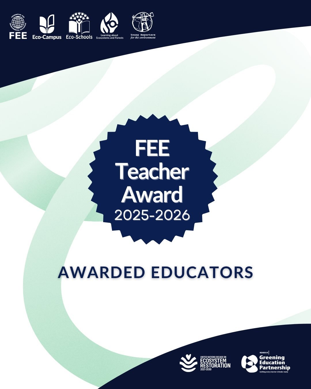 🌟 Celebrating the 2025-2026 FEE teachers Award winners 🌟 

Teachers are at the heart of Education for Sustainable Development. Every day, they inspire curiosity, empower student action, and help young people become active citizens who can create po