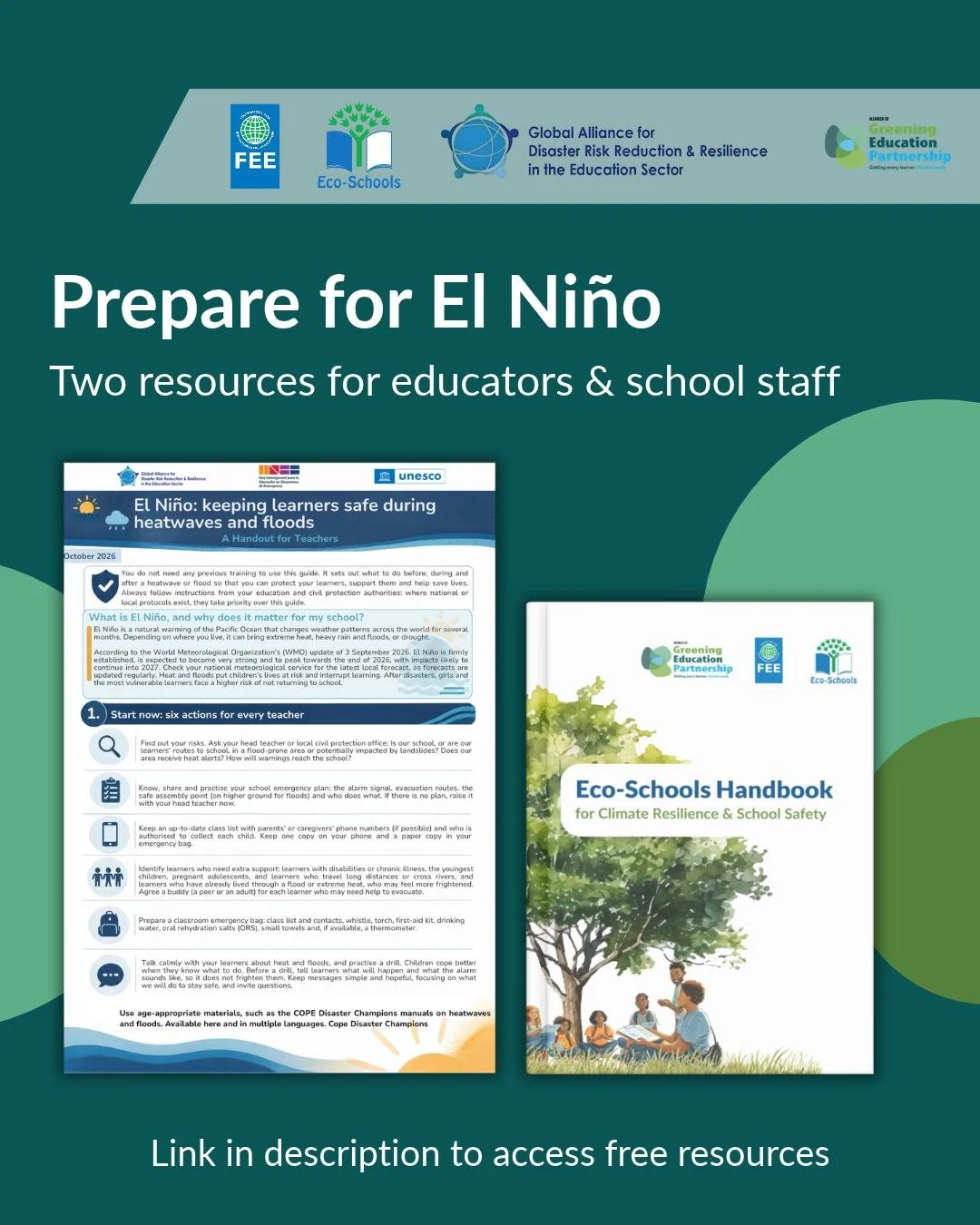 🌡️ 🌊 With El Ni&ntilde;o already influencing weather patterns across the globe and expected to continue into 2027, schools and learners are facing extreme heat, heavy rain, and floods that put children's learning and safety at risk. 
 
FEE is part 