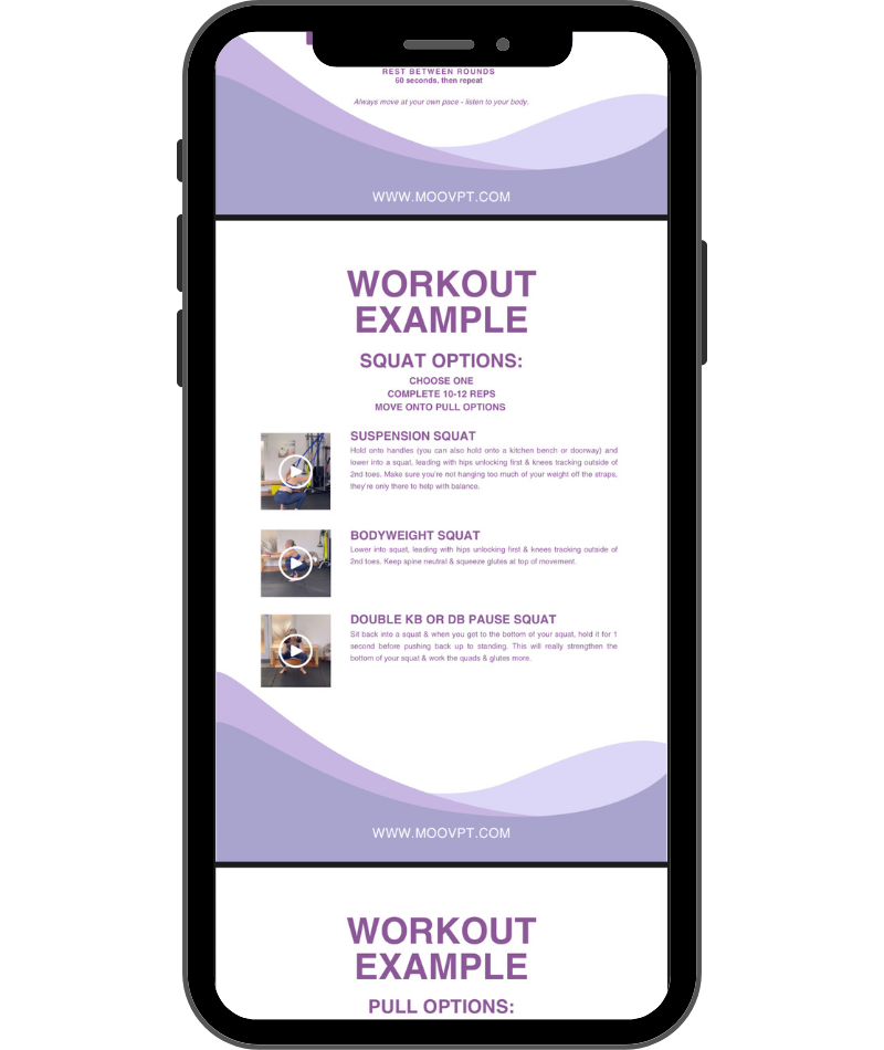 an image of a phone screen showing a starter guide for strength workouts designed for women over 40