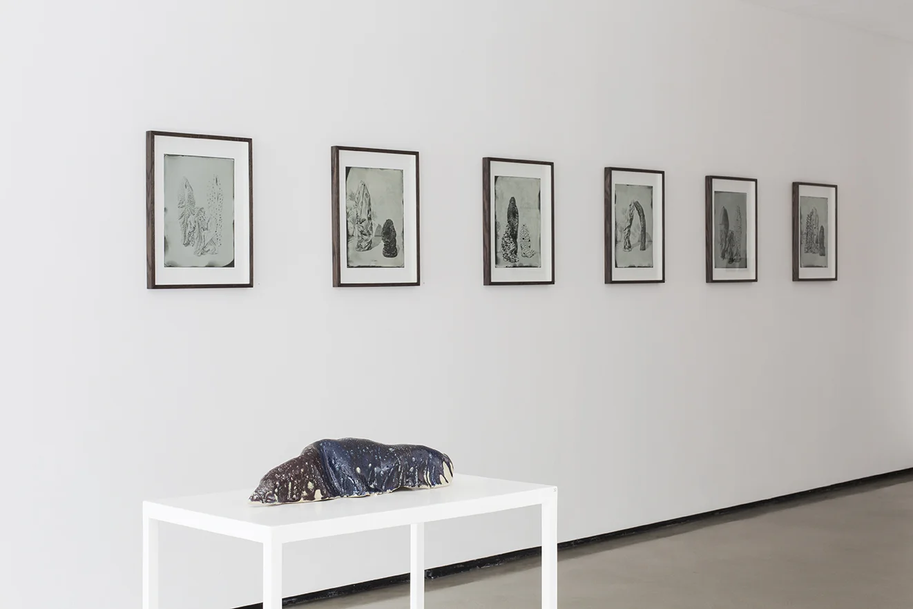 Exhibition view Impronta Series edition on paper and Capullo A3 ceramic piece