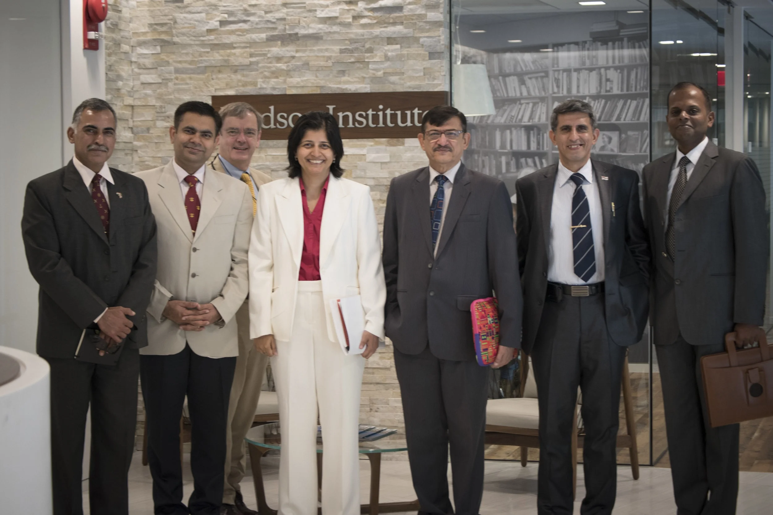 Dr. Pande with Dr. Vijay Sakhuja, Captain Gurpreet S. Khurana, Commander Prakash Gopal, Commander Dinesh Yadav, Col John Gill, and Commodre Sandeep Mehta. 