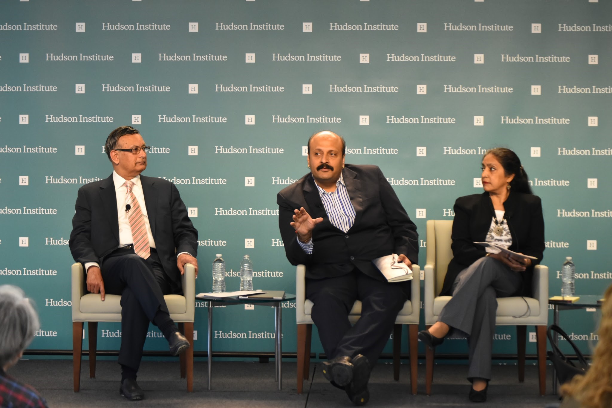 (From left to right: Ambassador Husain Haqqani, Dr. Amit Kapoor, and Ms. Ranjana Smetacek. Panel One observed a discussion on the status quo of India’s healthcare and innovation sectors.)