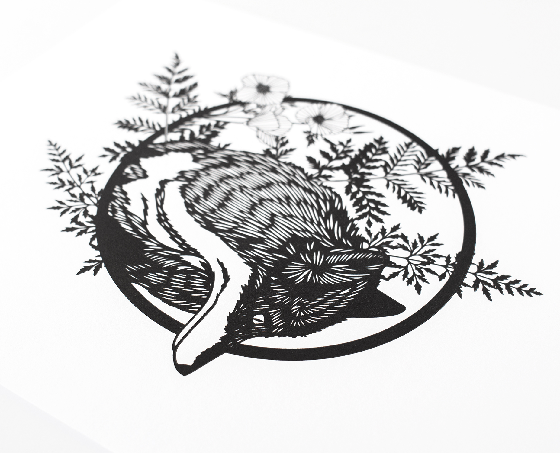 fox and fern art print, detail angle 2