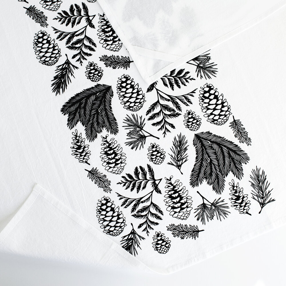 Black White Print Tea Towel Set - Plaid, Polka Dot, Floral, Bunny Designs