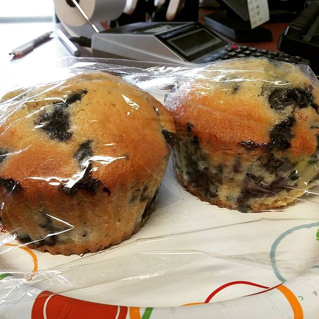 Monday morning isn't so bad after all when one of my favorite customers drops off blueberry muffins she made fresh this morning.