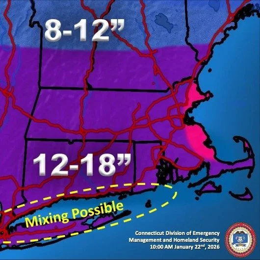 ❄️ Winter Storm Benjamin Update ❄️
This is shaping up to be the largest winter storm to hit our region since 2013.

What to expect:
&bull; 12&ndash;18 inches of snow across CT &amp; much of Southern New England.
&bull; Snow starts around 6am Sunday, 