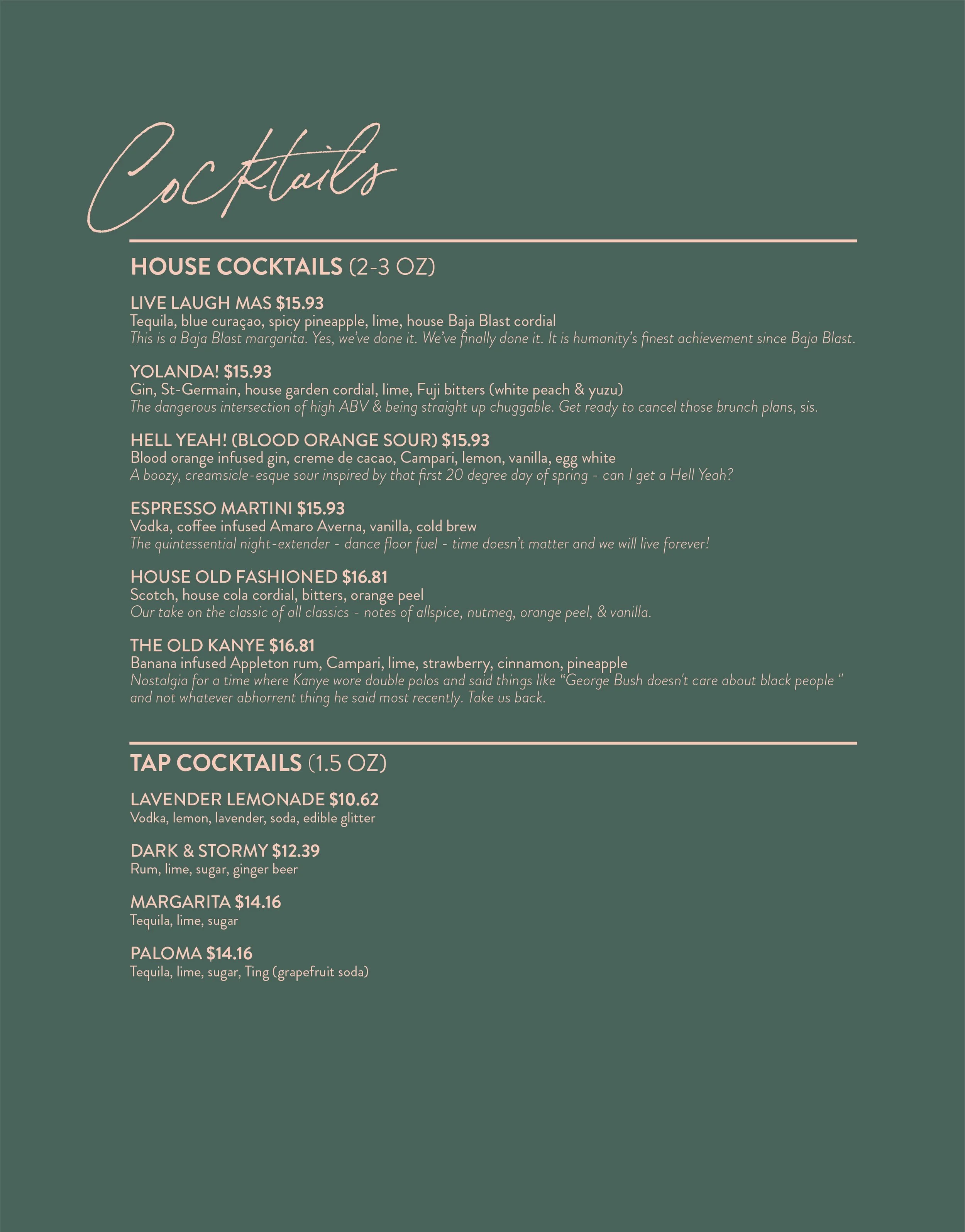 MENU — Track & Field Bar