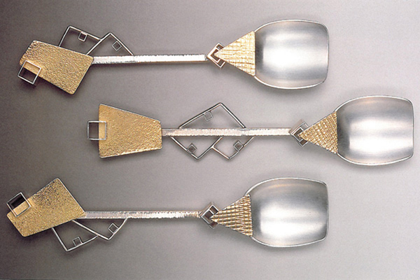   Three Spoons  , 1989, sterling silver and 18k gold, 0.5x5.5x1.5 inches  