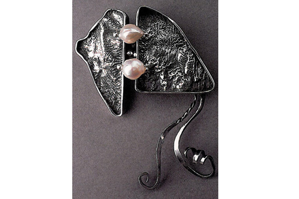   Pin  , 1982, sterling silver and pearls, 0.5x3x2.5 inches  