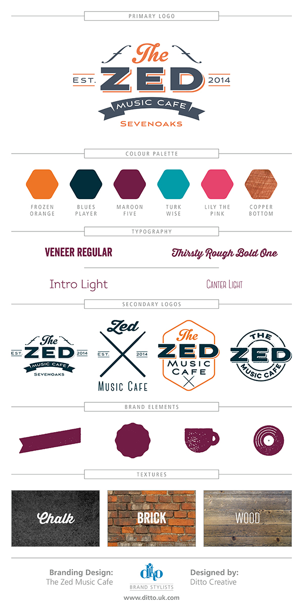 The Zed Music Cafe Sevenoaks, Kent - brand styling & logo design branding board