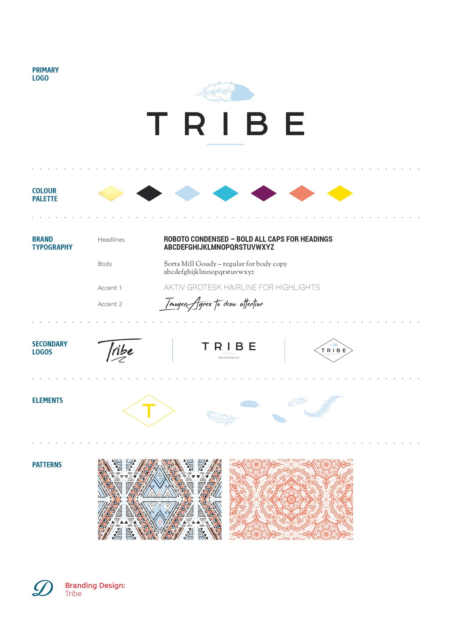 Logo design and branding for Tribe hairdressing, hair salon in Chislehurst by Ditto Creative, brand design in Kent, brand board for Tribe