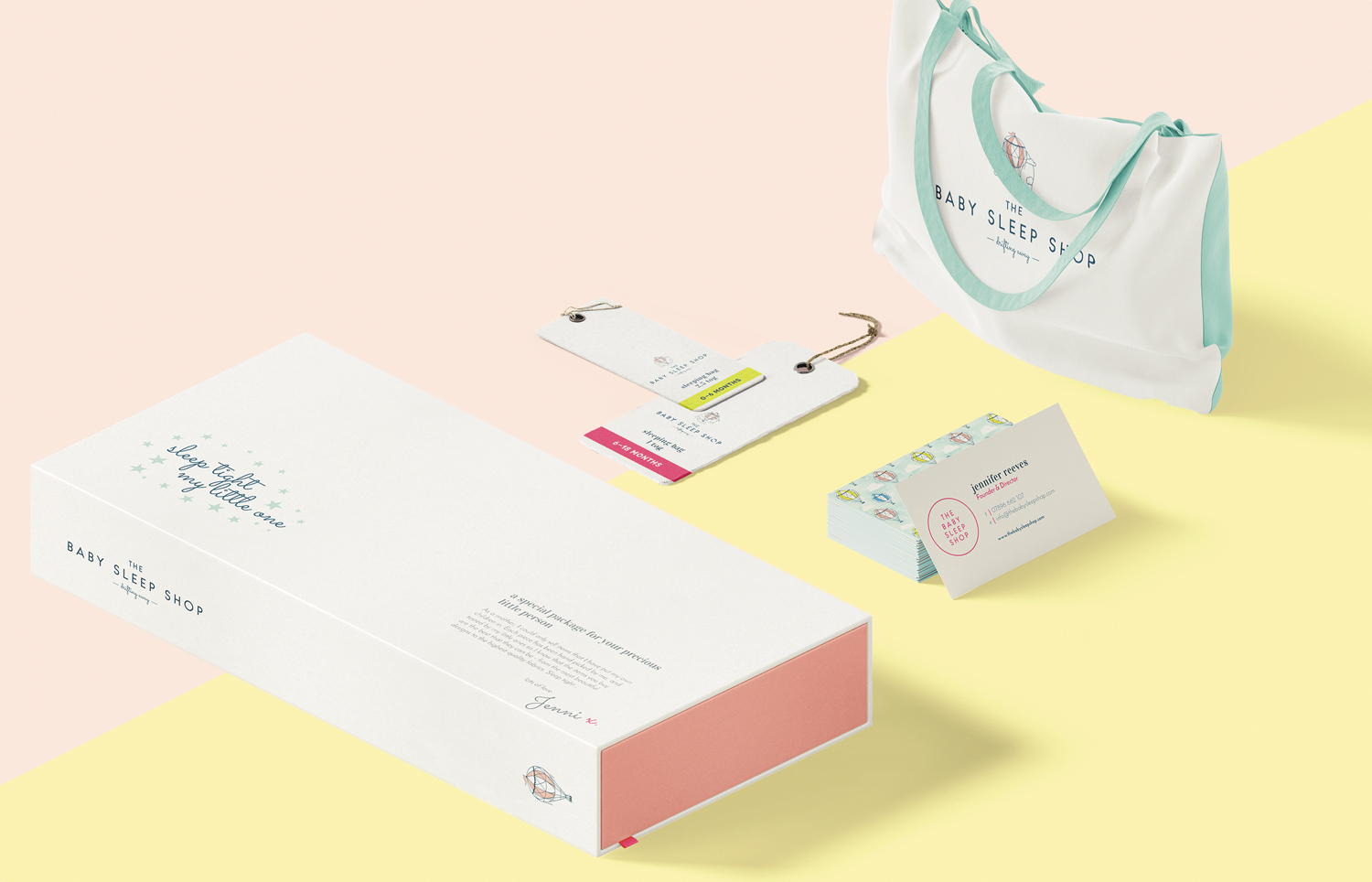 Logo design, branding and brand styling for The Baby Sleep Shop, online boutique for quality baby sleepwear. Brand by Ditto Creative Brand stylists, branding agency Kent