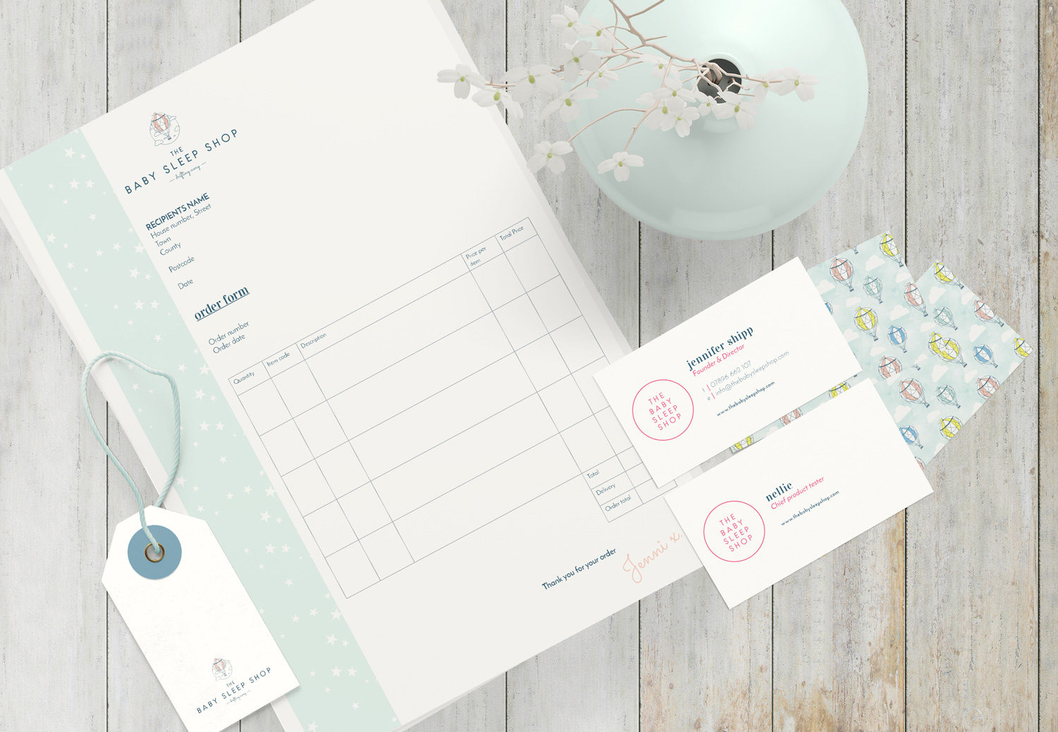 Logo design, branding and brand styling for The Baby Sleep Shop, online boutique for quality baby sleepwear. Brand by Ditto Creative Brand stylists, branding agency Kent