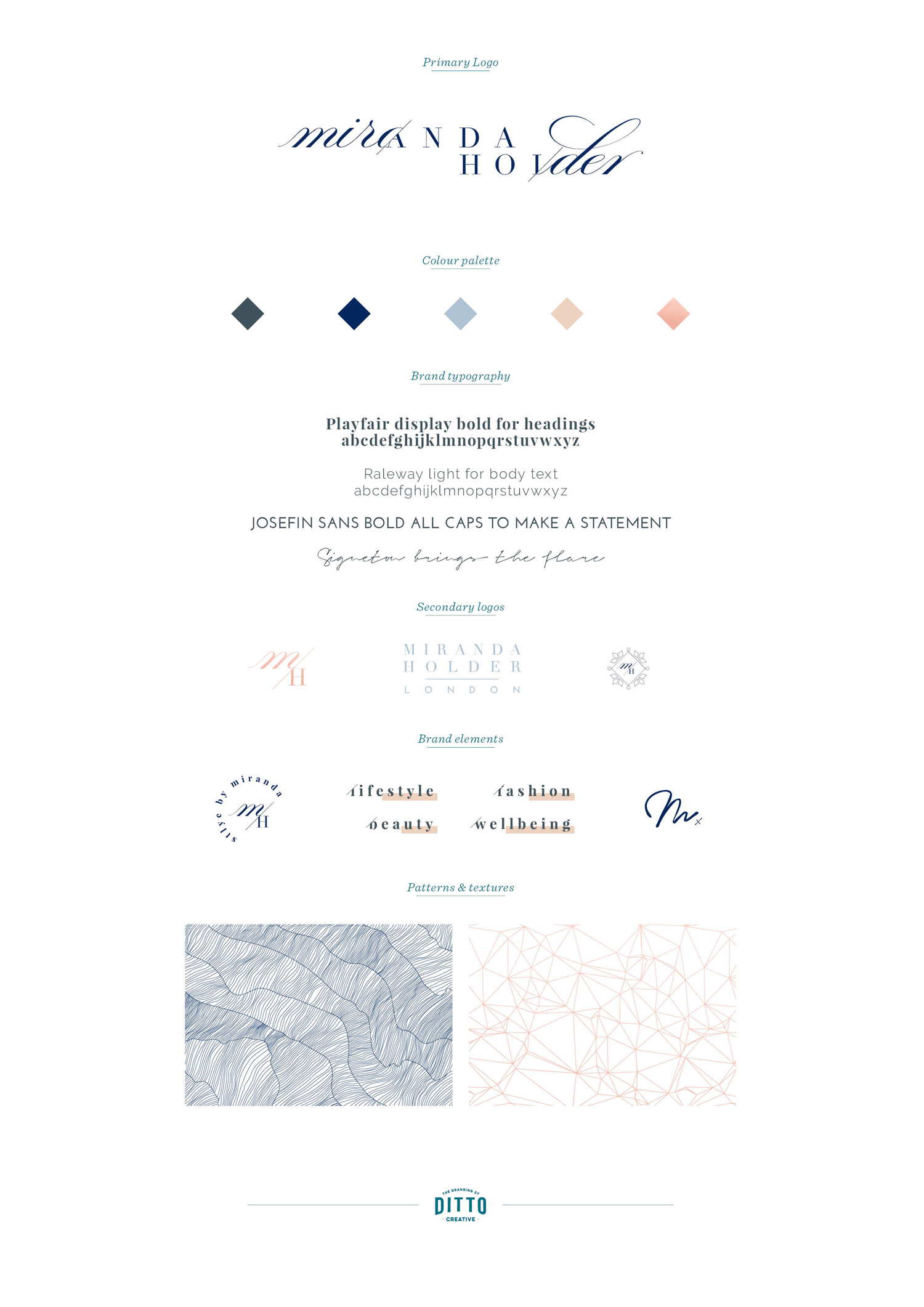 Miranda Holder London, high end fashion stylist and personal stylist, logo design and brand identity by Ditto Creative, Kent