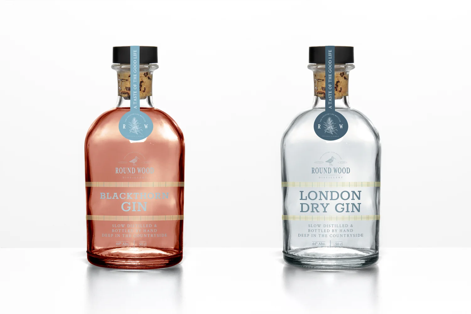 Round Wood Distillery, Cambridgeshire gin brand, logo design and brand identity by Ditto Creative, branding agency Kent
