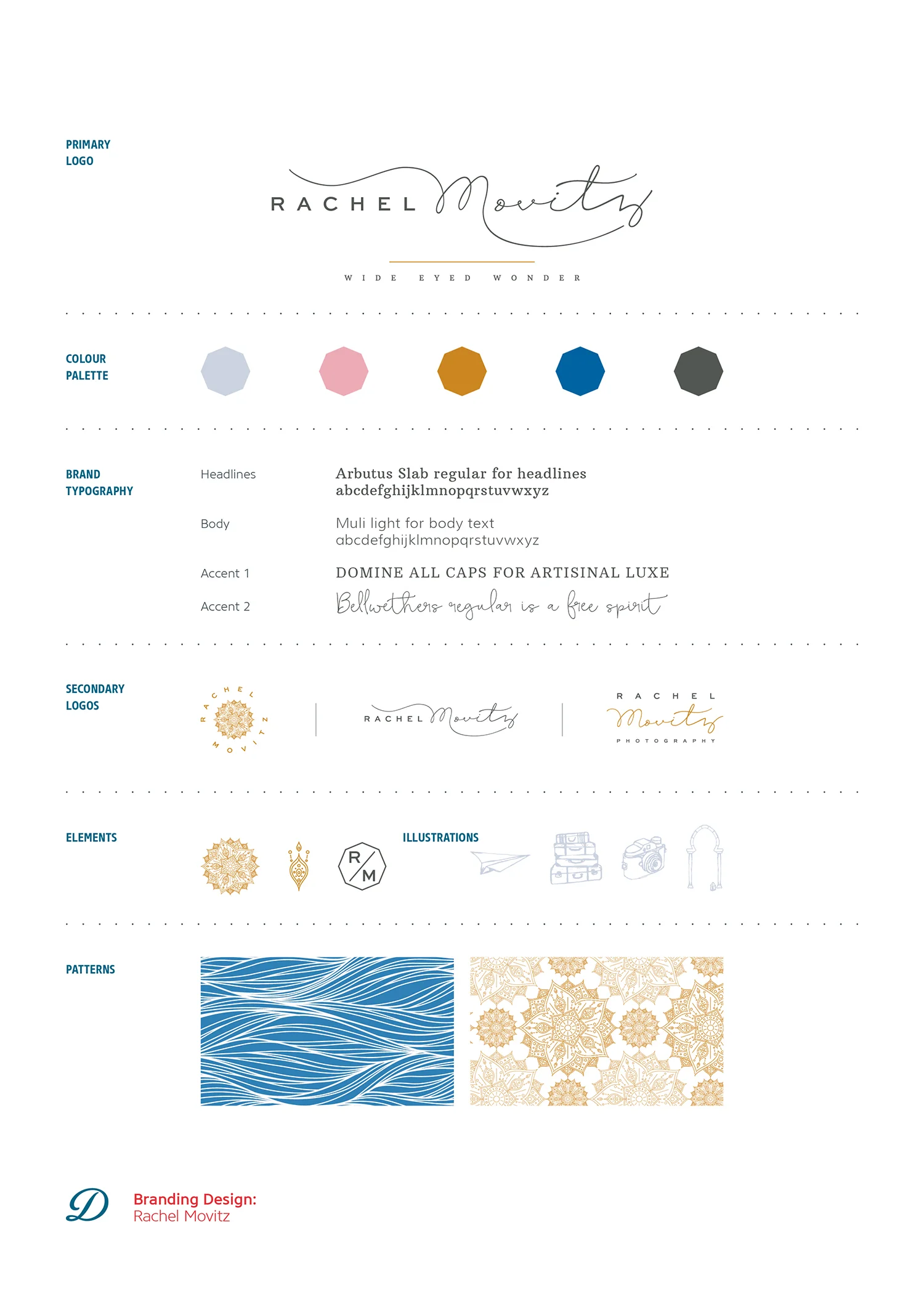 Brand identity and logo design for Rachel Movitz, wedding photographer Oxforshire, brand styling by Ditto Creative