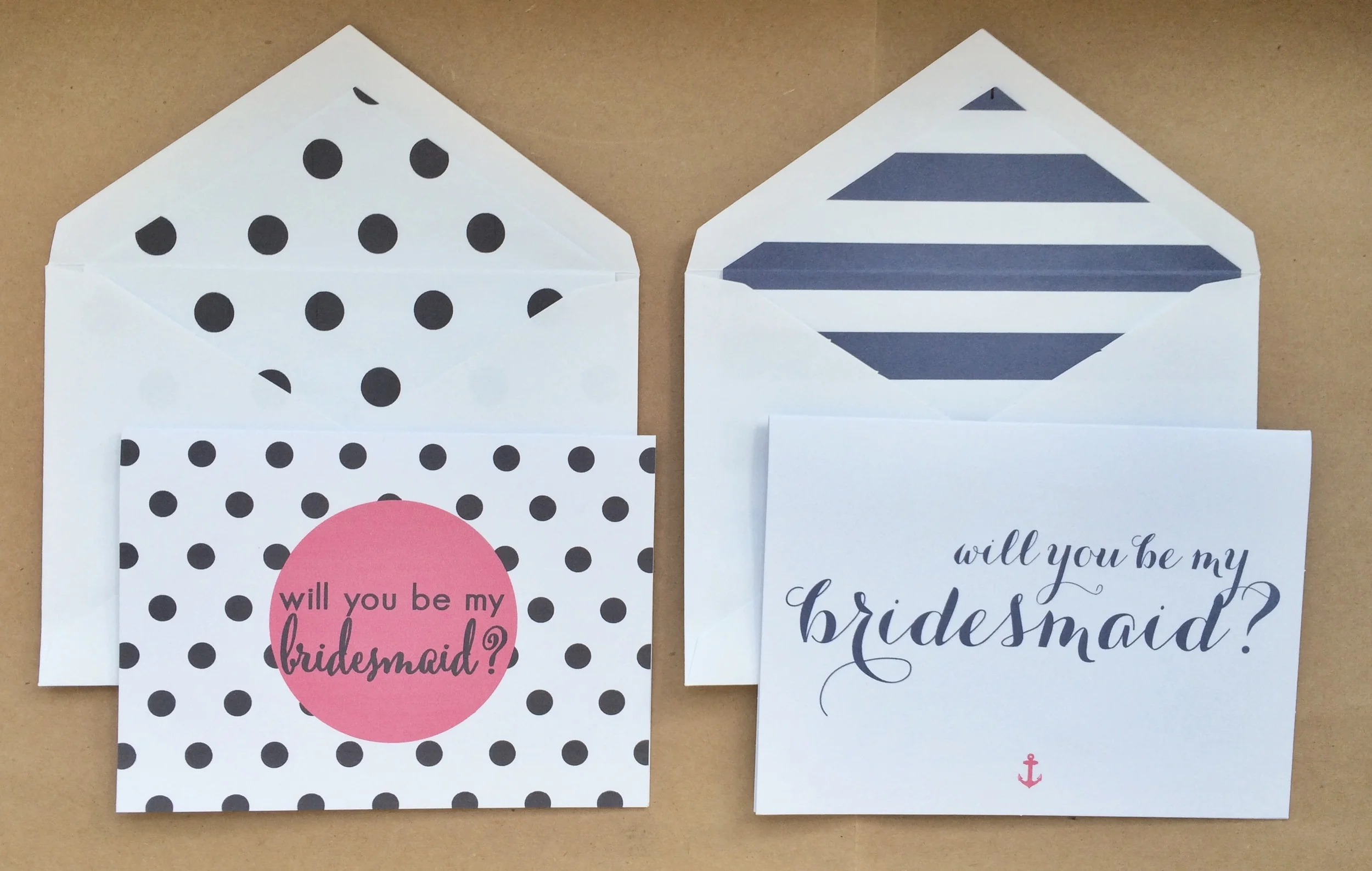 Polka Dot Bridesmaid, Striped Bridesmaid&nbsp;Notecards | $1.50