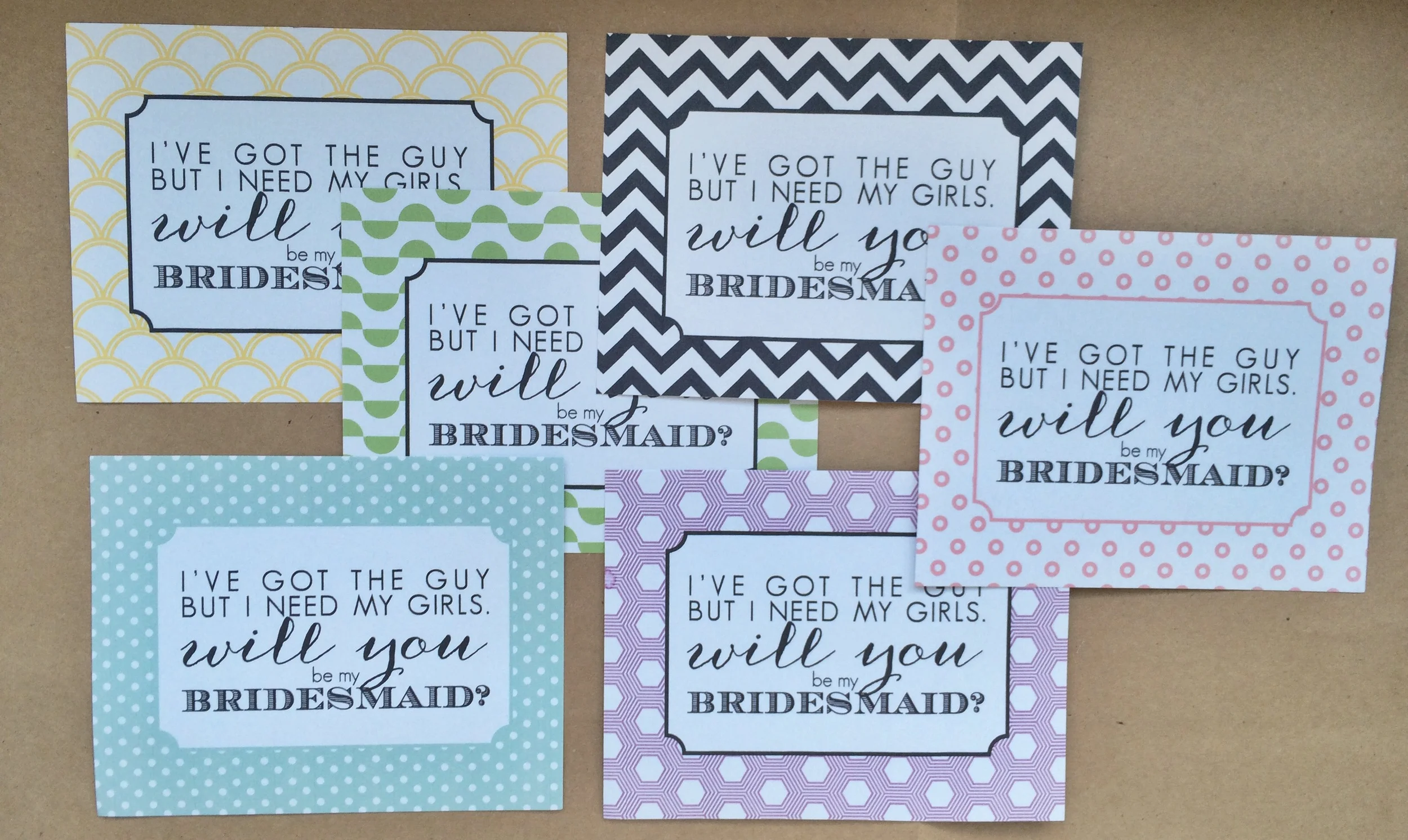 Yellow Rising Sun, Green Half Moon, Black Chevron, Pink Donuts, Blue Mini Polka Dots, Purple Hexagon Bridesmaid Wine Labels | $1.50