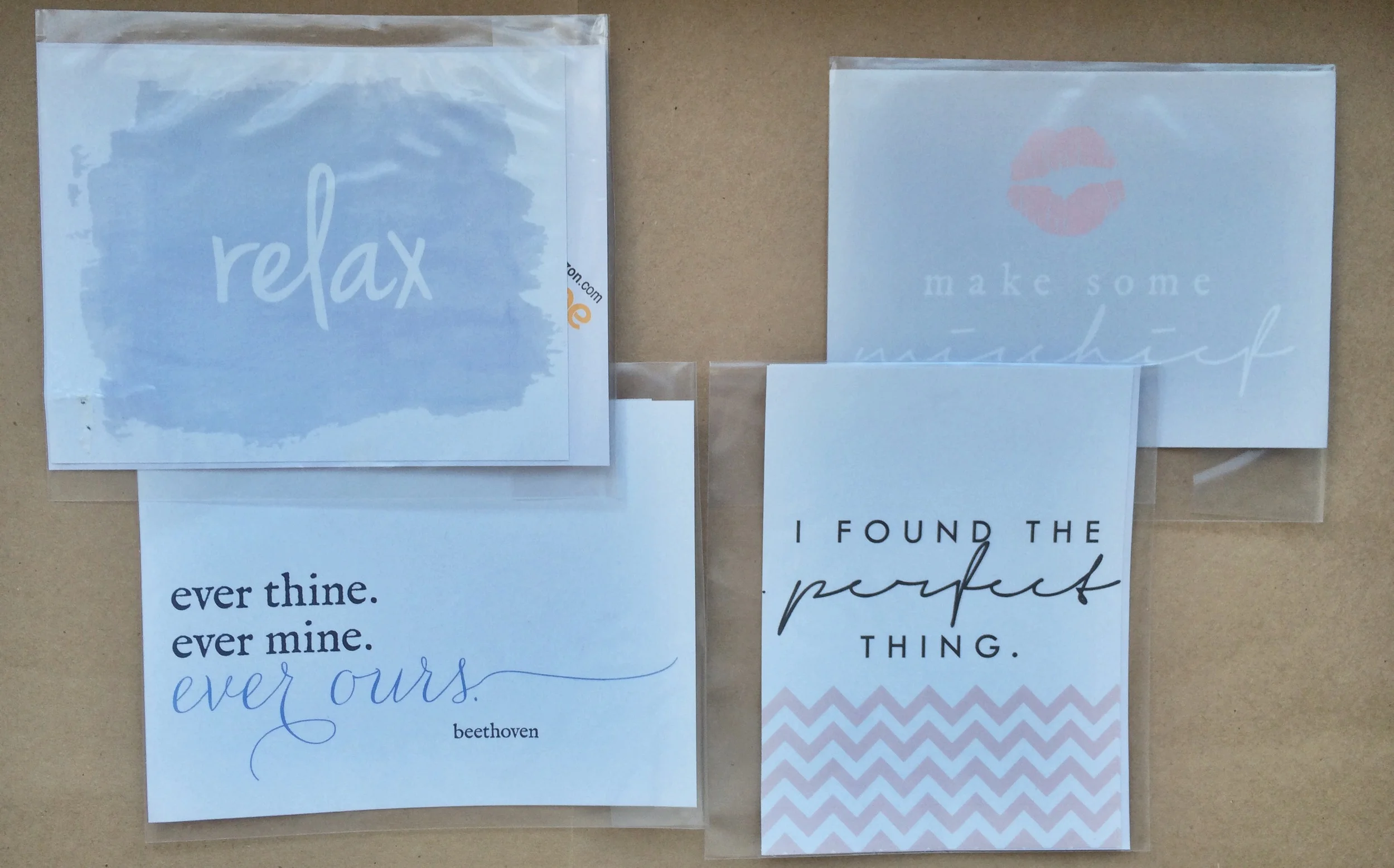 Relax/Ever Ours, Mischief/Perfect Things 2 Pack Wine Label Sets | $2
