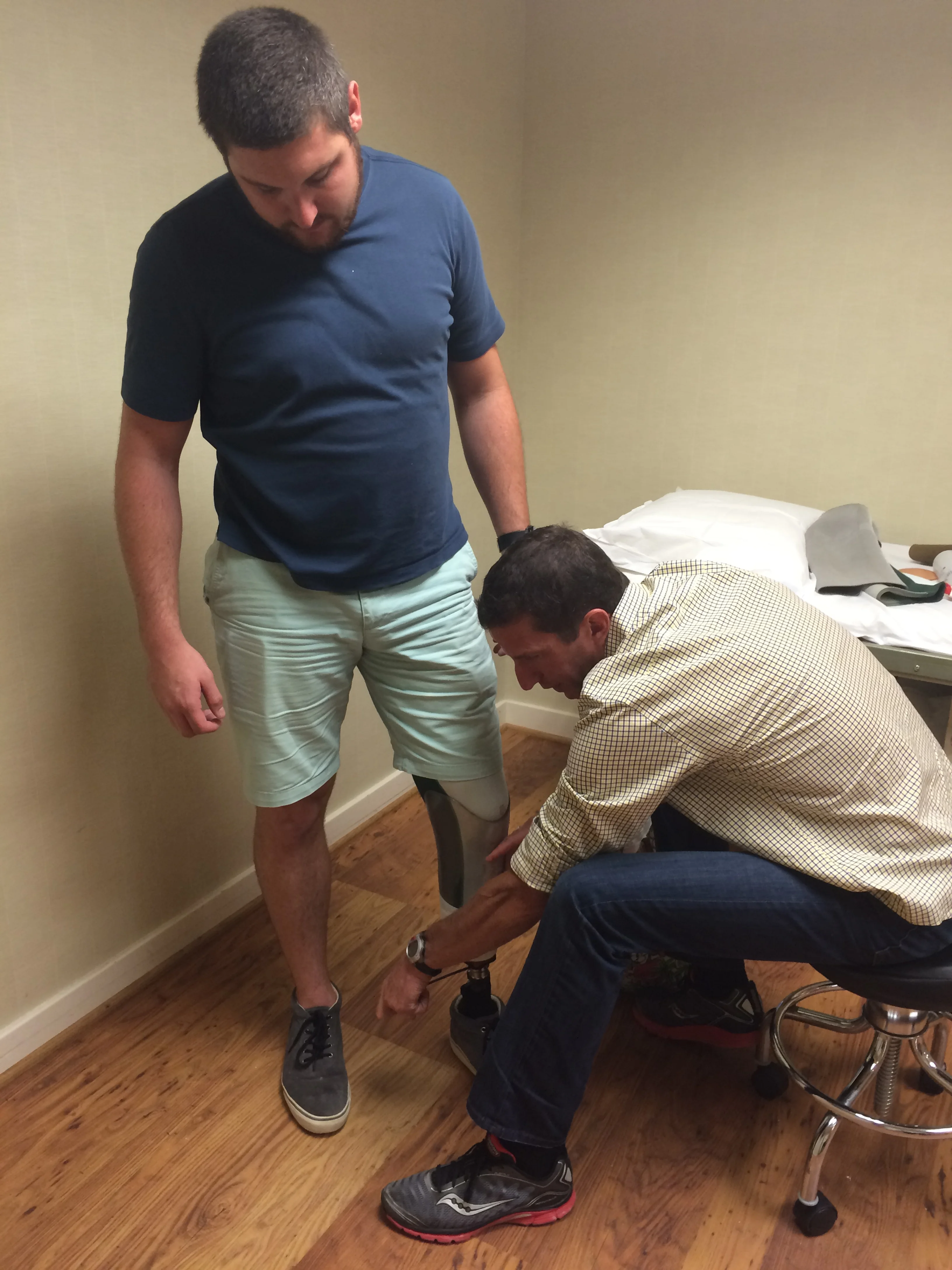 Fitting the new socket onto Joe's Foot
