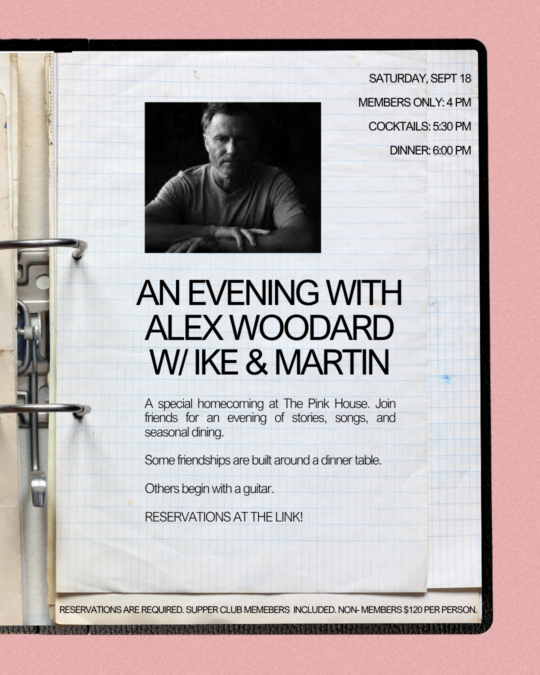 The Pink House Supper Club Presents: Alex Woodard w/ Ike Marr. Reservations Required