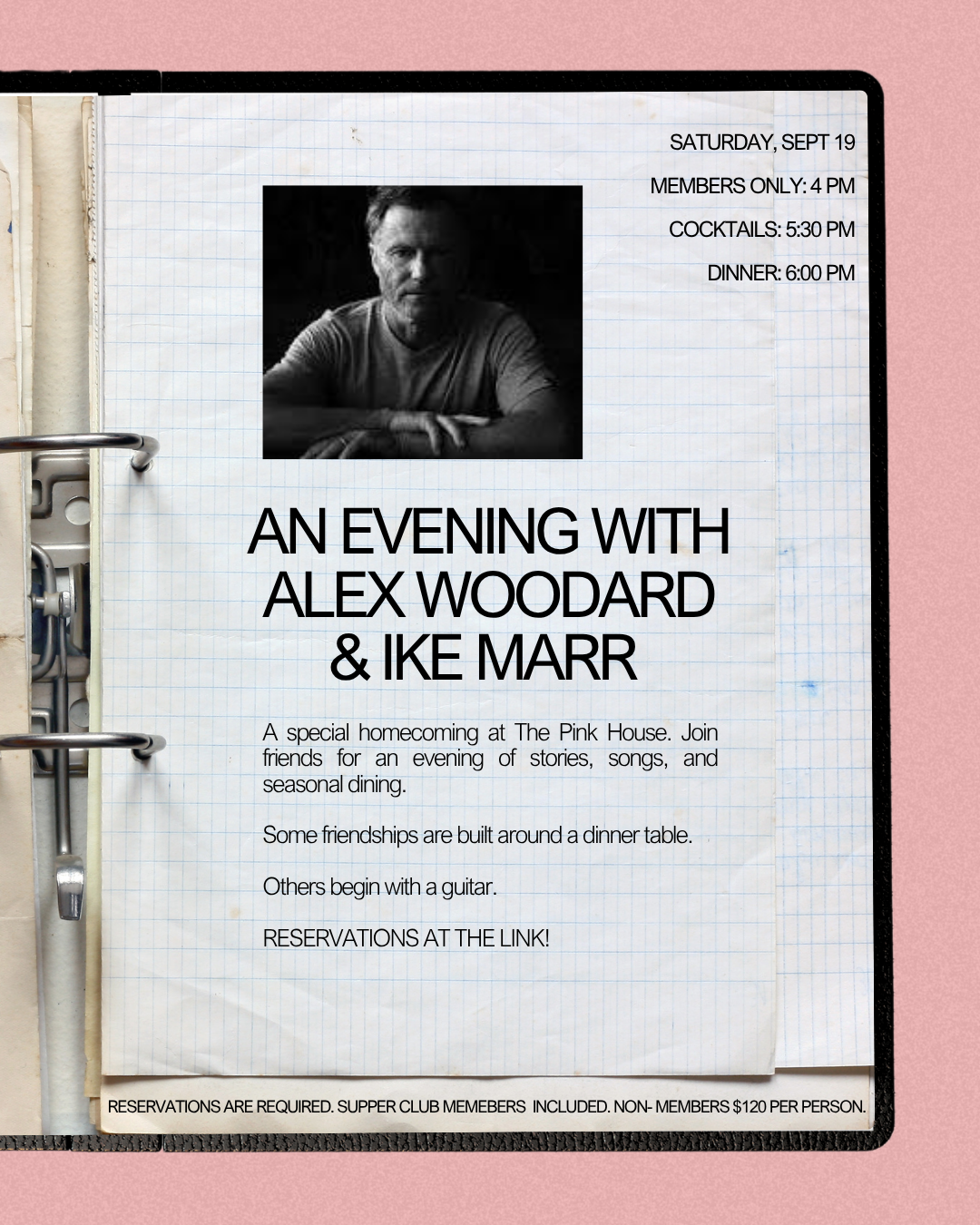 The Pink House Supper Club Presents: Alex Woodard w/ Ike Marr. Reservations Required