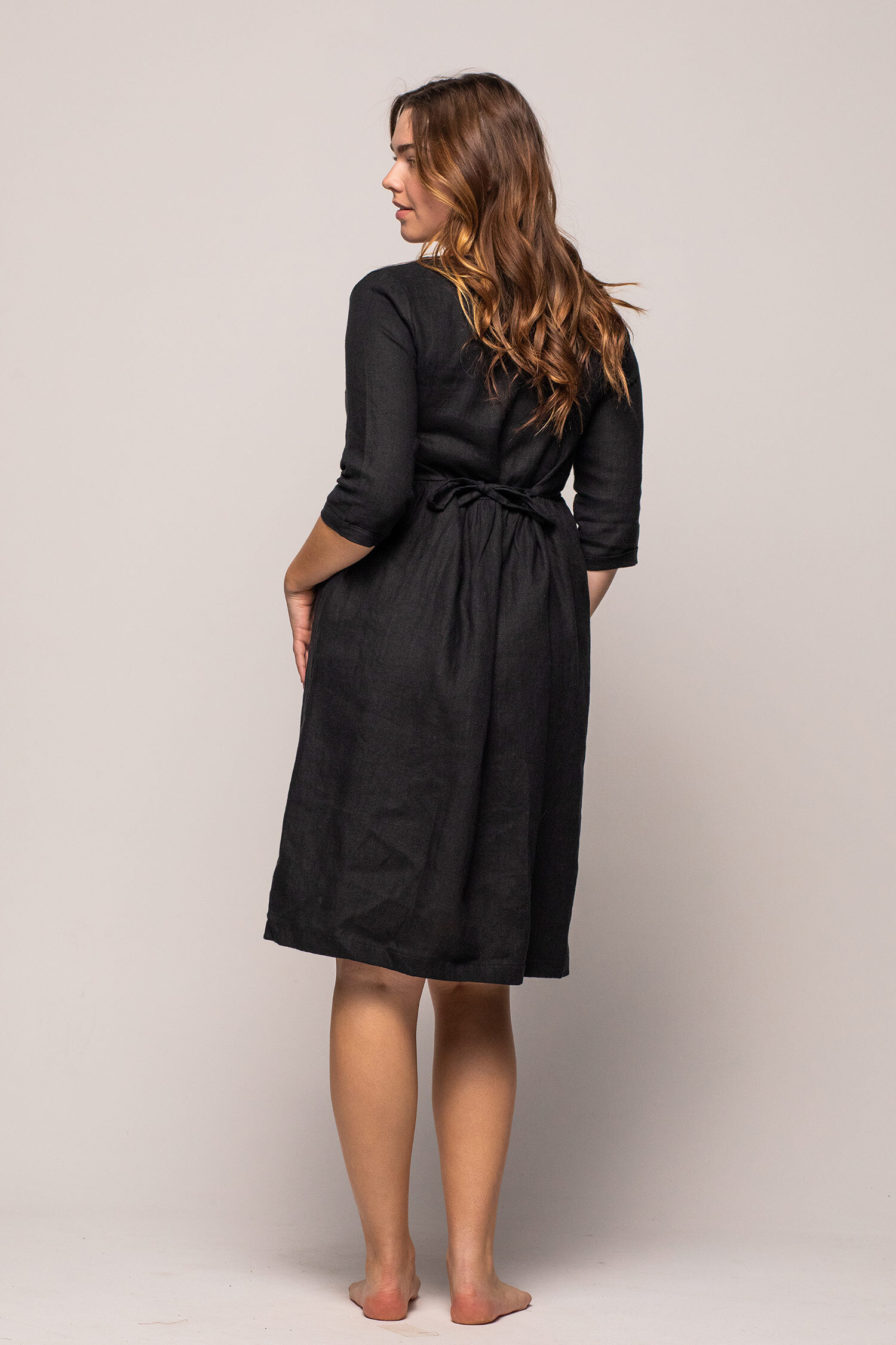 black midi linen dress