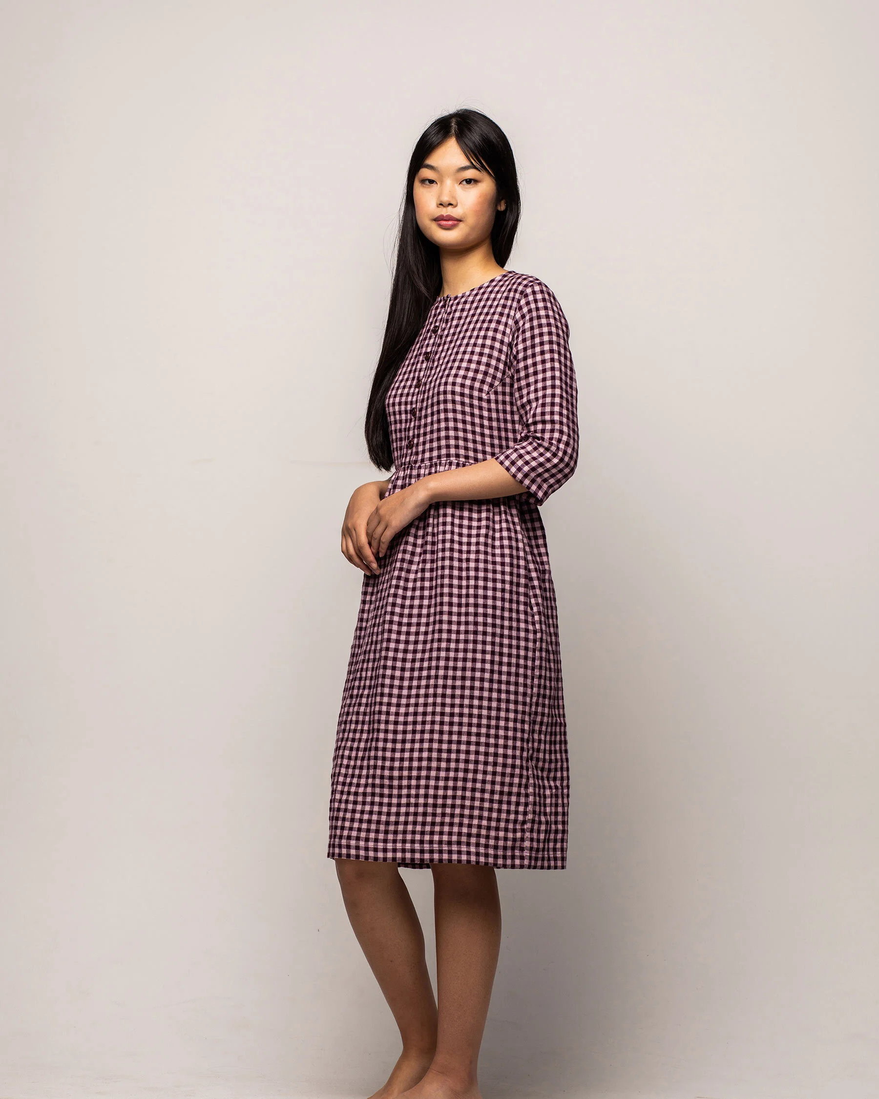 maroon linen dress