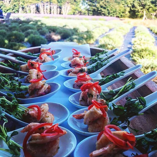 Beat the heat with our chilli lime & basil sea salt prawn spoons #canapés #weddingcaterer #vancouverislandweddings