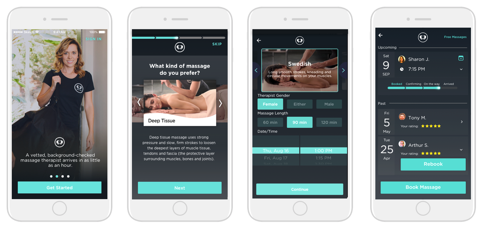 UI Design for Soothe Client App on-boarding and booking flow