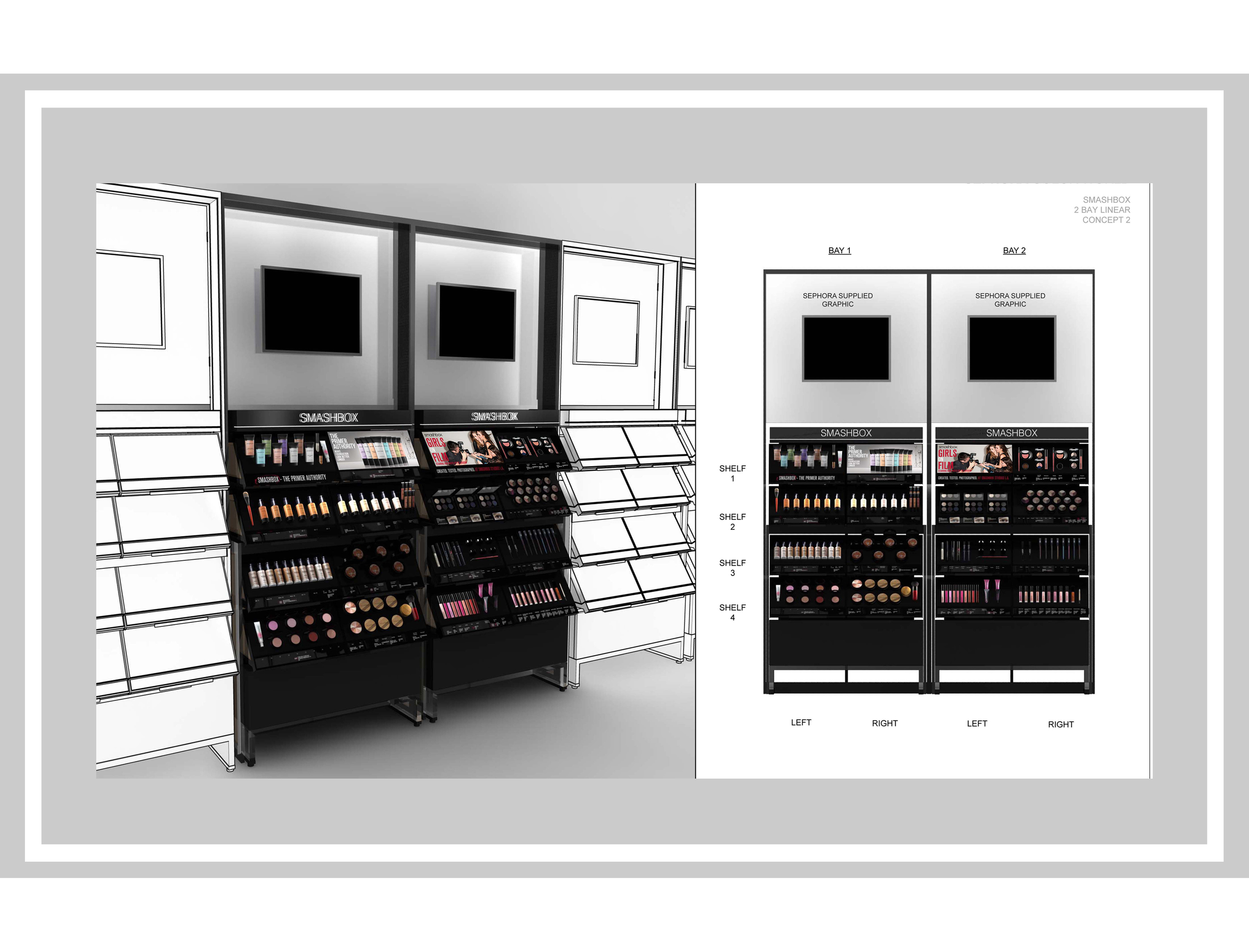  In-store wall unit in Sephora for Holiday collection at Smashbox Cosmetics 