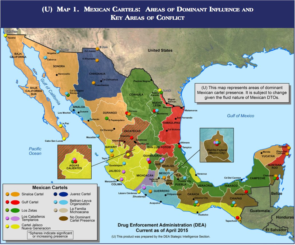 Baja California and Baja California Sur have been considered Sinaloa cartel territory. US DEA 2015 NDTA