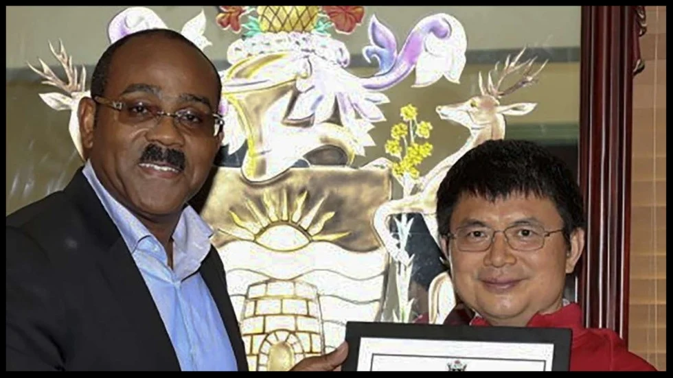 Antigua and Barbuda Prime Minister Gaston Browne with Xiao