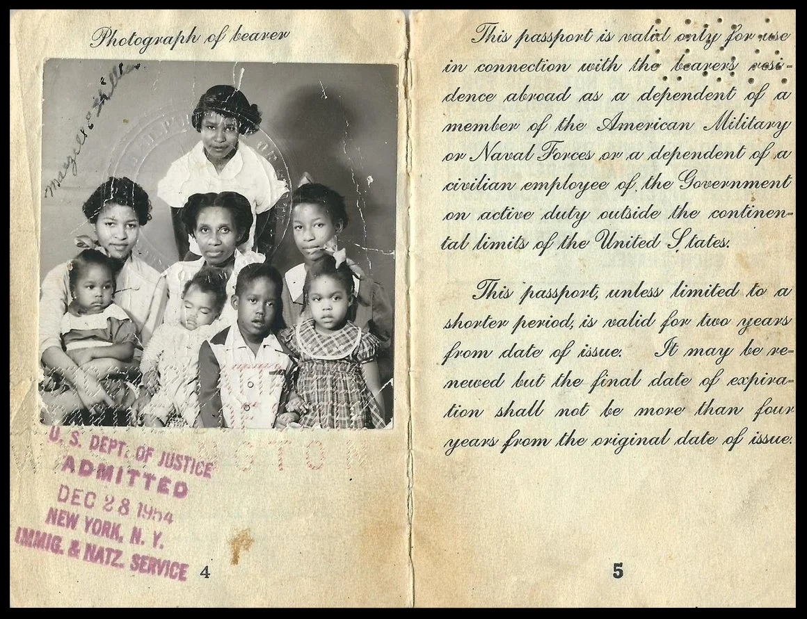 This temporary American passport was issued to a family traveling to occupied Germany to visit their father, who was in the Air Force.