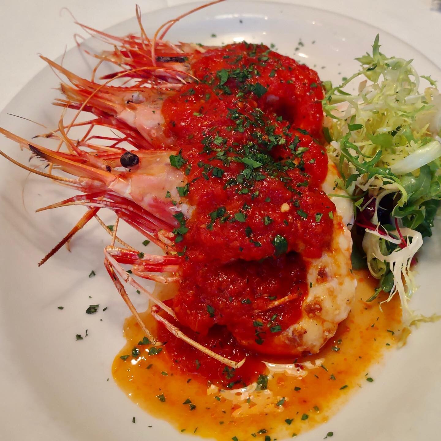 Tonight&rsquo;s off menu feature: Santa Barbara Spot Prawns over cheddar polenta, with a spicy marinara sauce. 

#dallasrestaurants #dallasfoodie #dallasfood #foodporn #dallastx #chefskiss #freshseafood #fresh #dallas