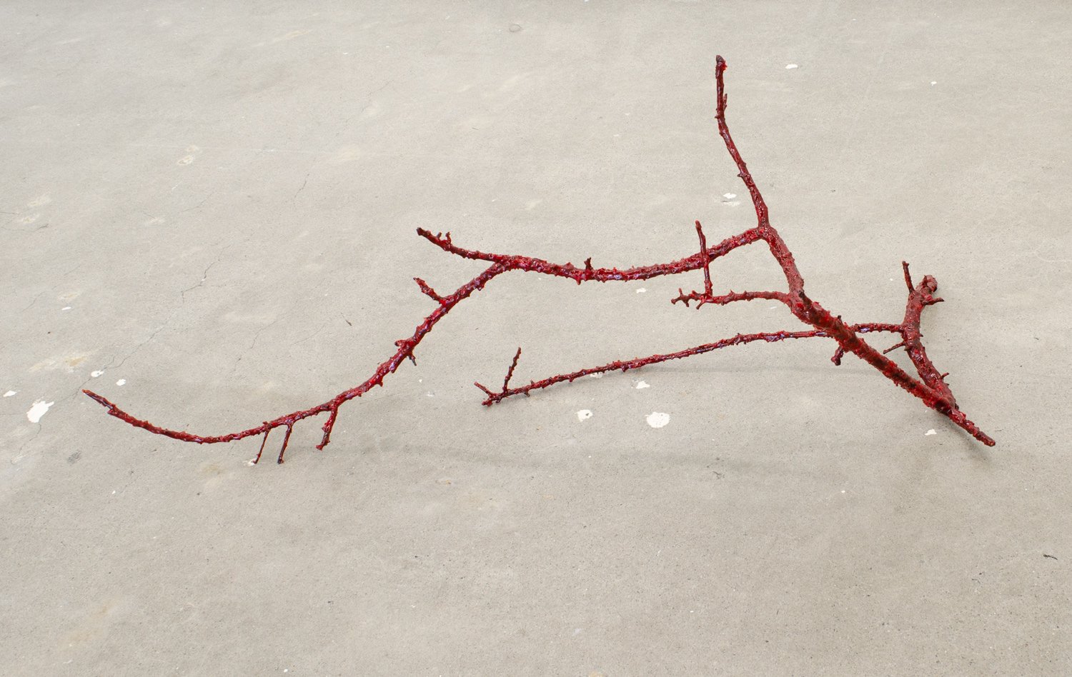  Swelter, 2021, Found branch, resin and cellophane, 1330 x 500 x 550 