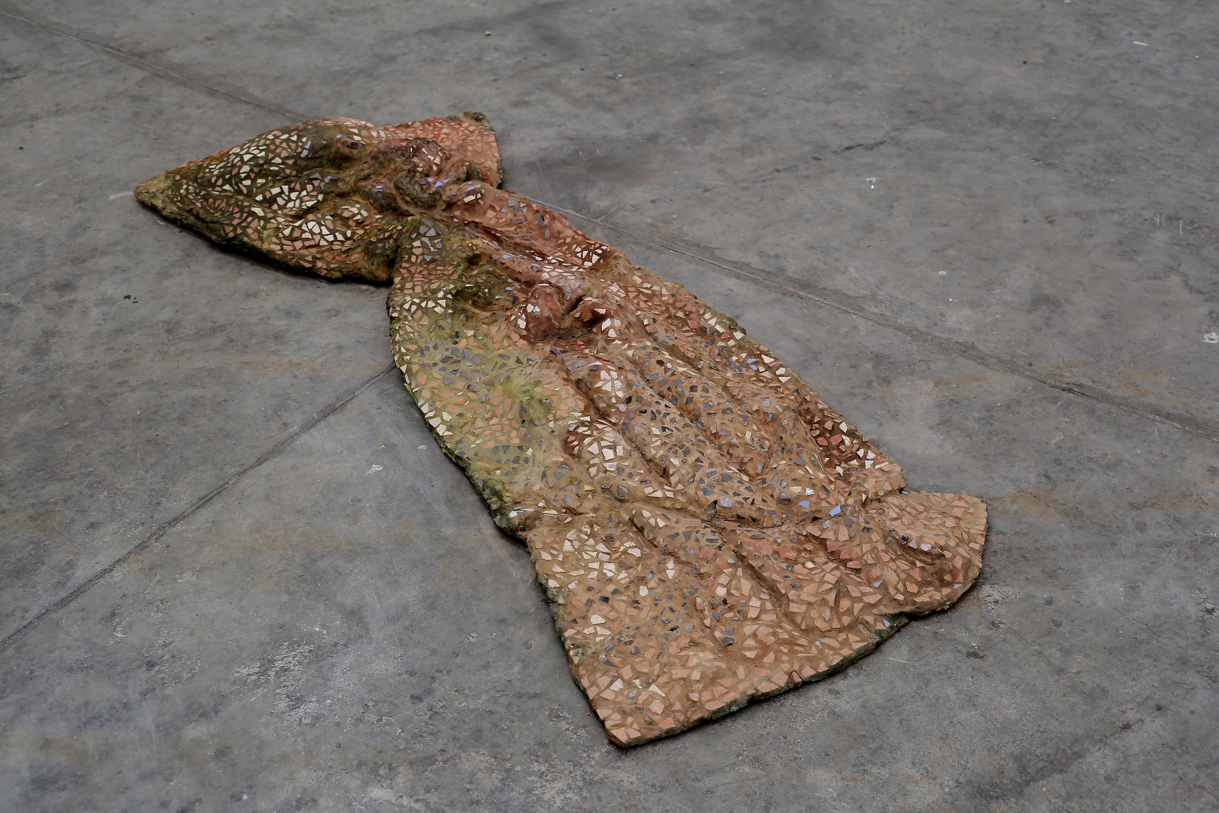  Lilo, 2022, found object, grout, tiles and plaster, 1500 x 600 x 100  Photo credit: Vicki Piper 