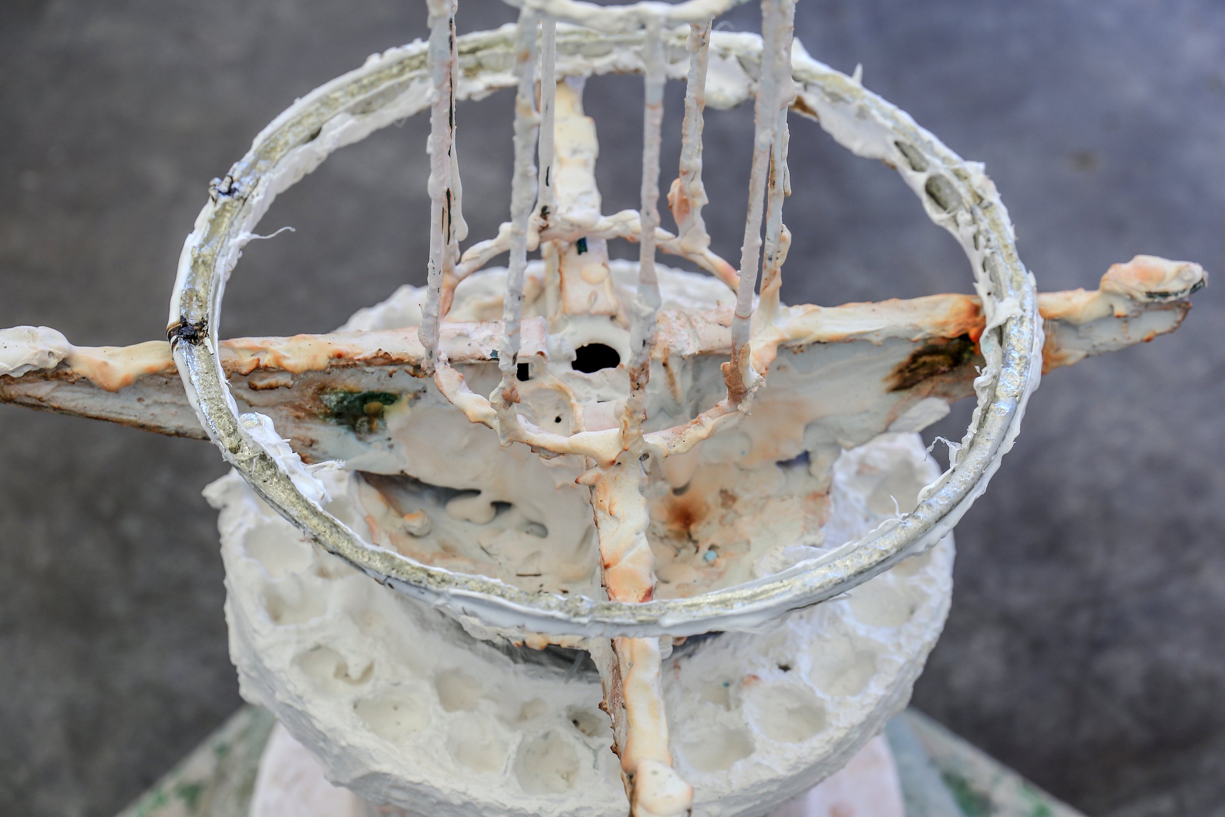  Moth (detail,) 2022, found objects, tiles, grout, pewter, plastic, plaster, pigment, 620 x 390 x 390  Photo credit: Vicki Piper 