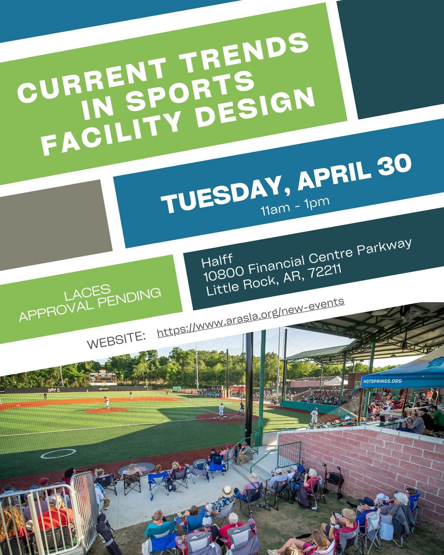 UPDATE: This course is now approved by LACES for 2 CEUs! Please join us for a course by Sally Horsey of Halff on Current Trends in Sports Facility Design! Lunch will be provided and LACES approval is pending for CEUs. Please register at the following