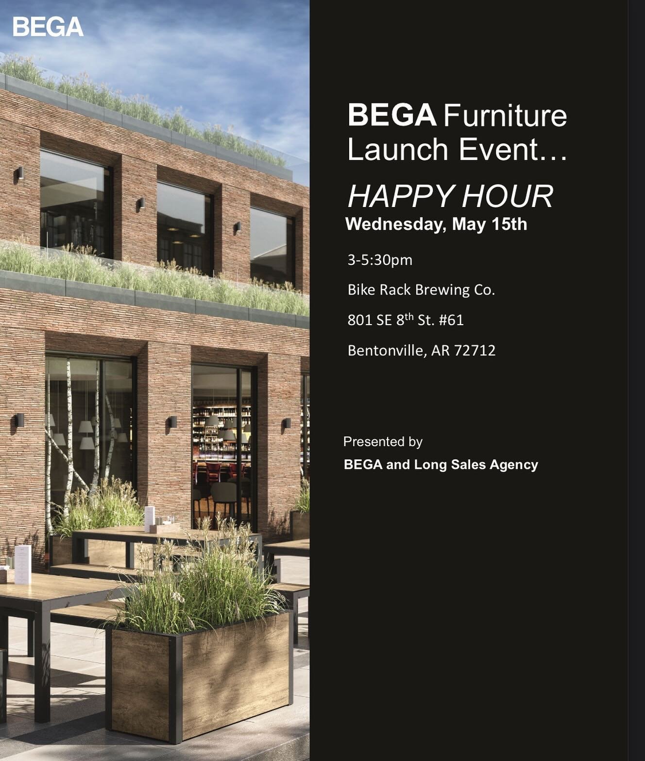 Please join @beganorthamerica for a happy hour at Bike Rack Brewing Co. next Wednesday! All are welcome to come check out their new furniture launch.