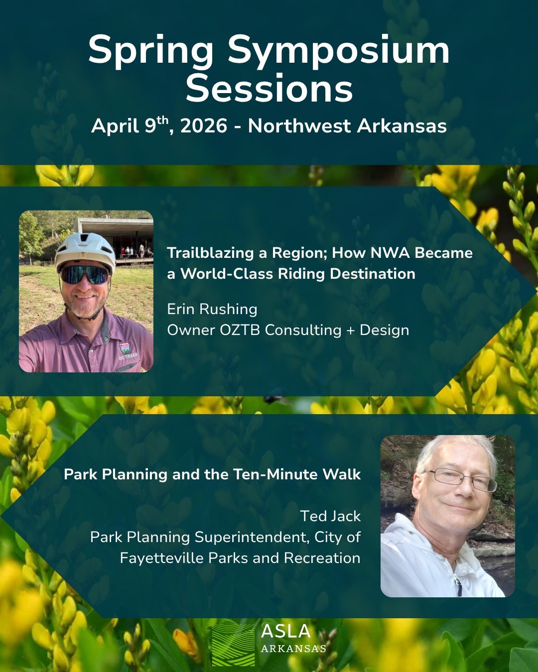 Explore ideas shaping Northwest Arkansas at our Spring Symposium sessions!

🚵 Trailblazing a Region: How NWA Became a World-Class Riding Destination
Join Erin Rushing of OZTB Consulting + Design to explore the remarkable transformation of Northwest 