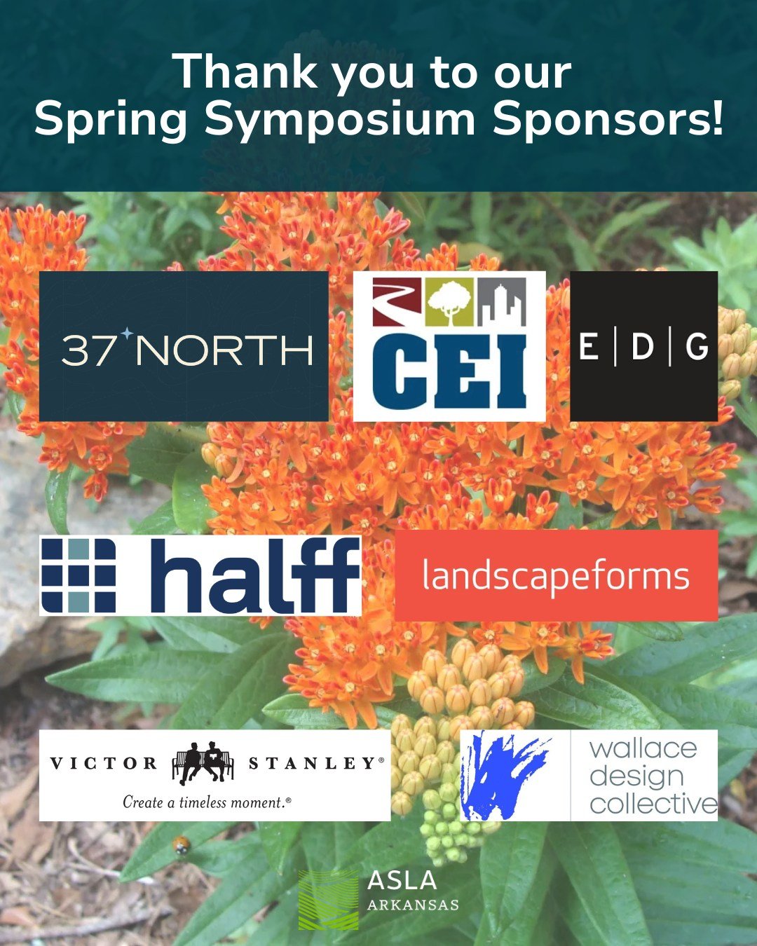 Thank you to our amazing sponsors for supporting the 2026 Arkansas ASLA Spring Symposium!

We are grateful for @37northexpeditions, @cei_engineering, @ecologicaldg, @wearehalff, @landscapeforms, @victorstanleyllc, and @wallacedesigncollective. Your s