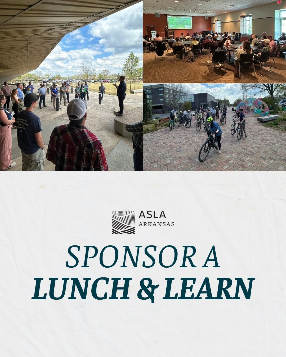 Support continued education in Arkansas landscape architecture!

AR ASLA is now accepting proposals for Lunch &amp; Learn sessions hosted in partnership with vendors and industry professionals. This is a great opportunity to connect with members, sha