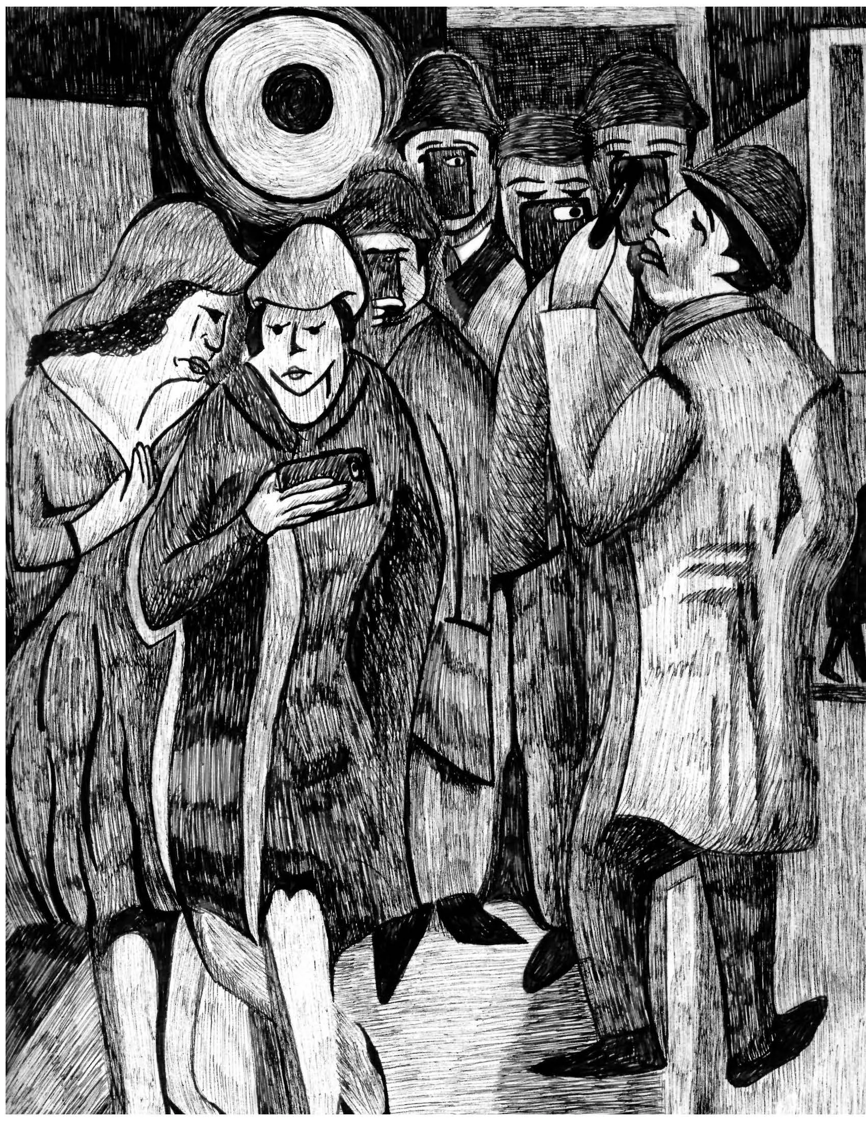 Nocturnal Street Scene x 2015, 12" x 9" pen on paper 2015