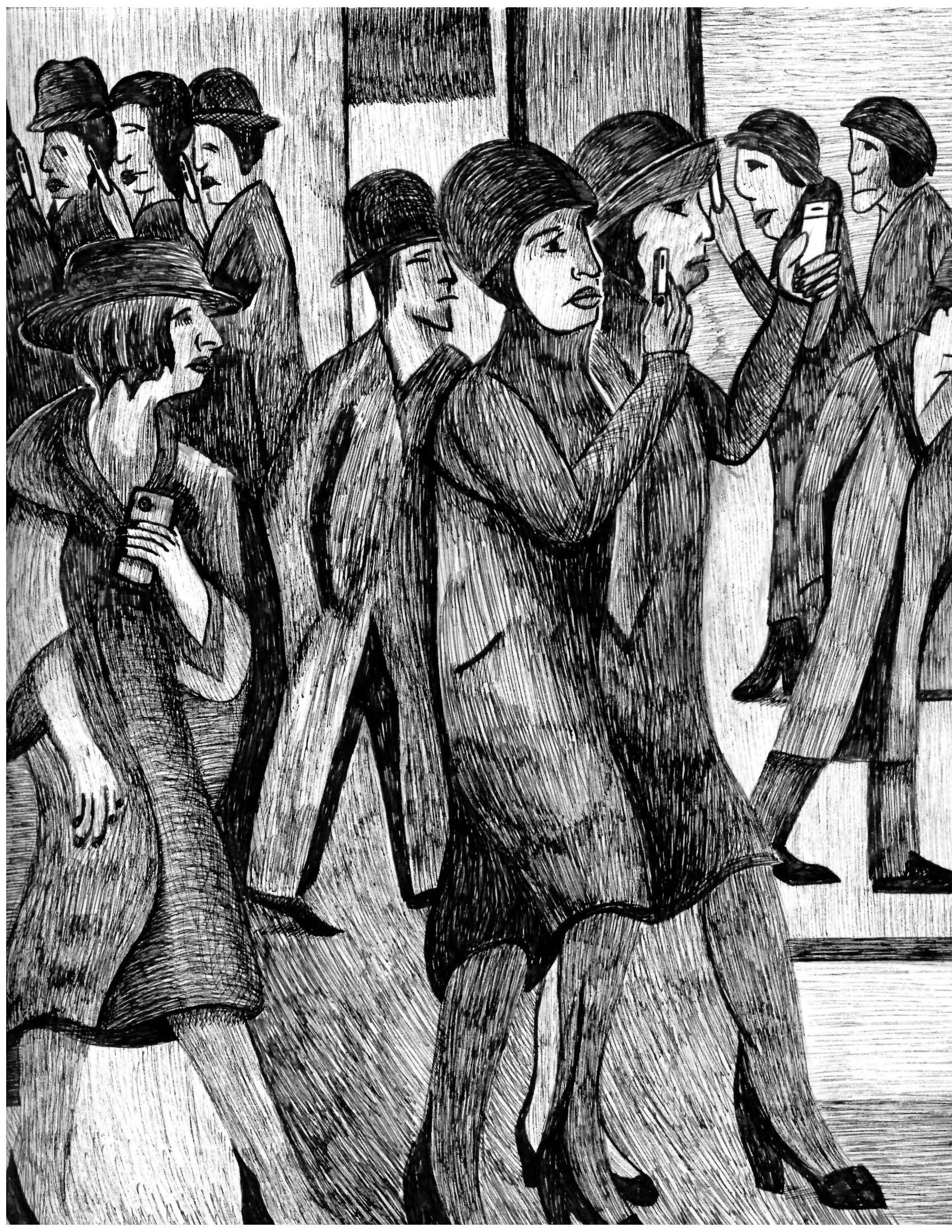 Street Scene x 2015, 12" x 9" pen on paper 2015